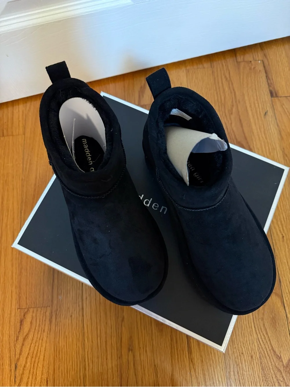 NEW Madden Girl Black Suede Platform Ankle Boots